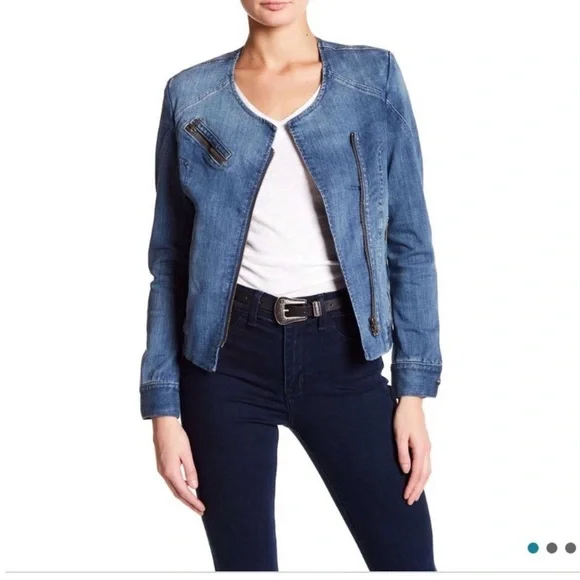 Asymmetrical front zipping denim jacket - Picture 3 of 3